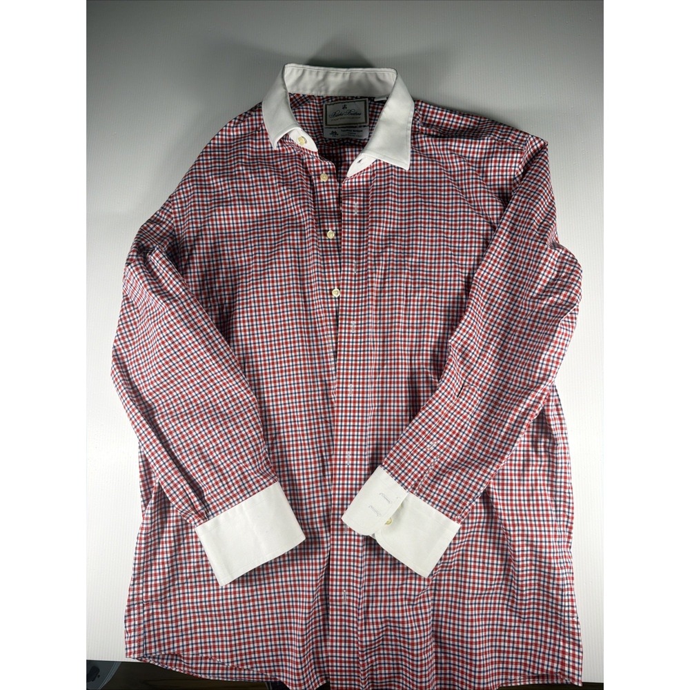 Brooks Brothers Luxury Thomas Mason Slim Shirt 17 33 Red Blue Check French Cuff